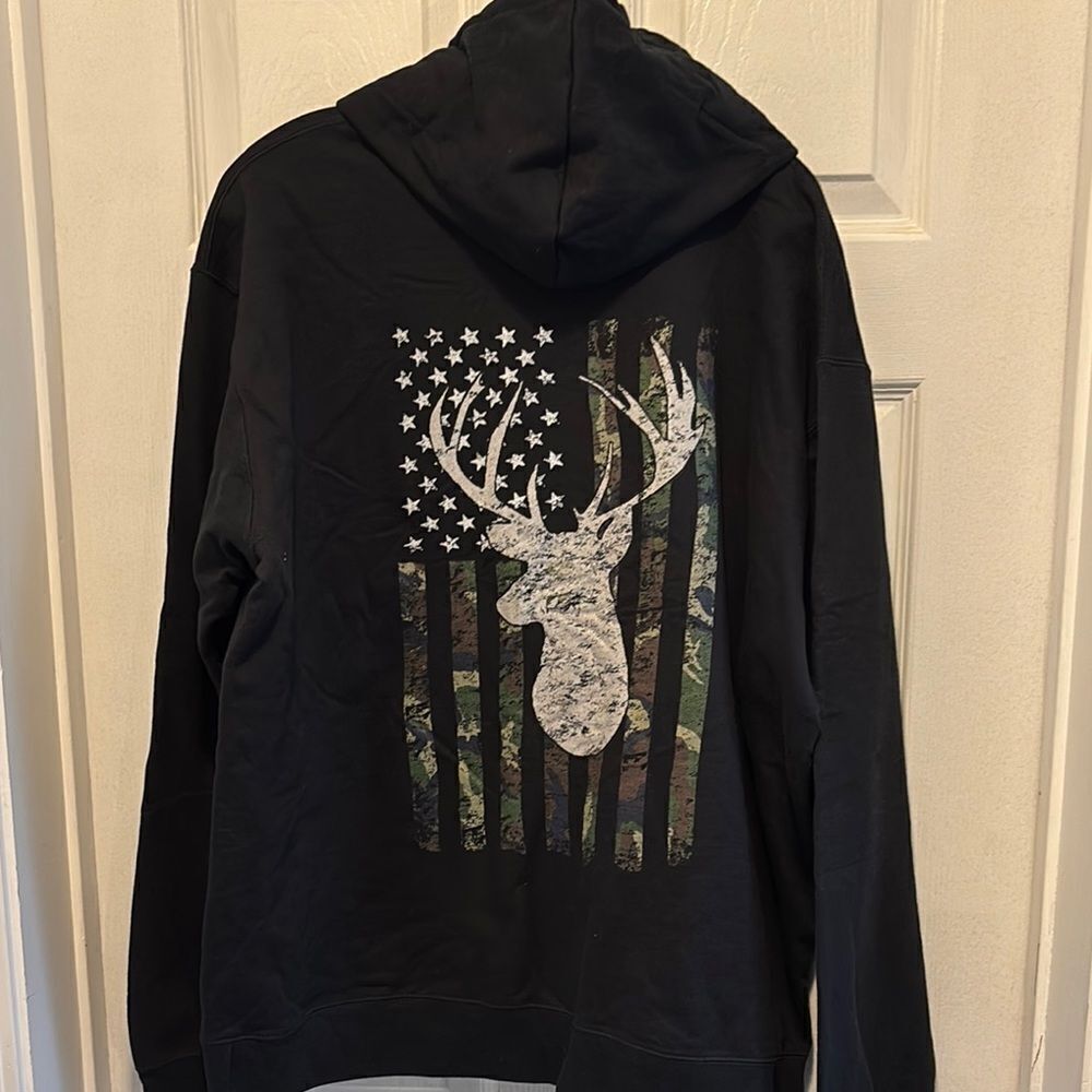 Buck Deer Hunting Camouflage US flag Hoodie size XL
